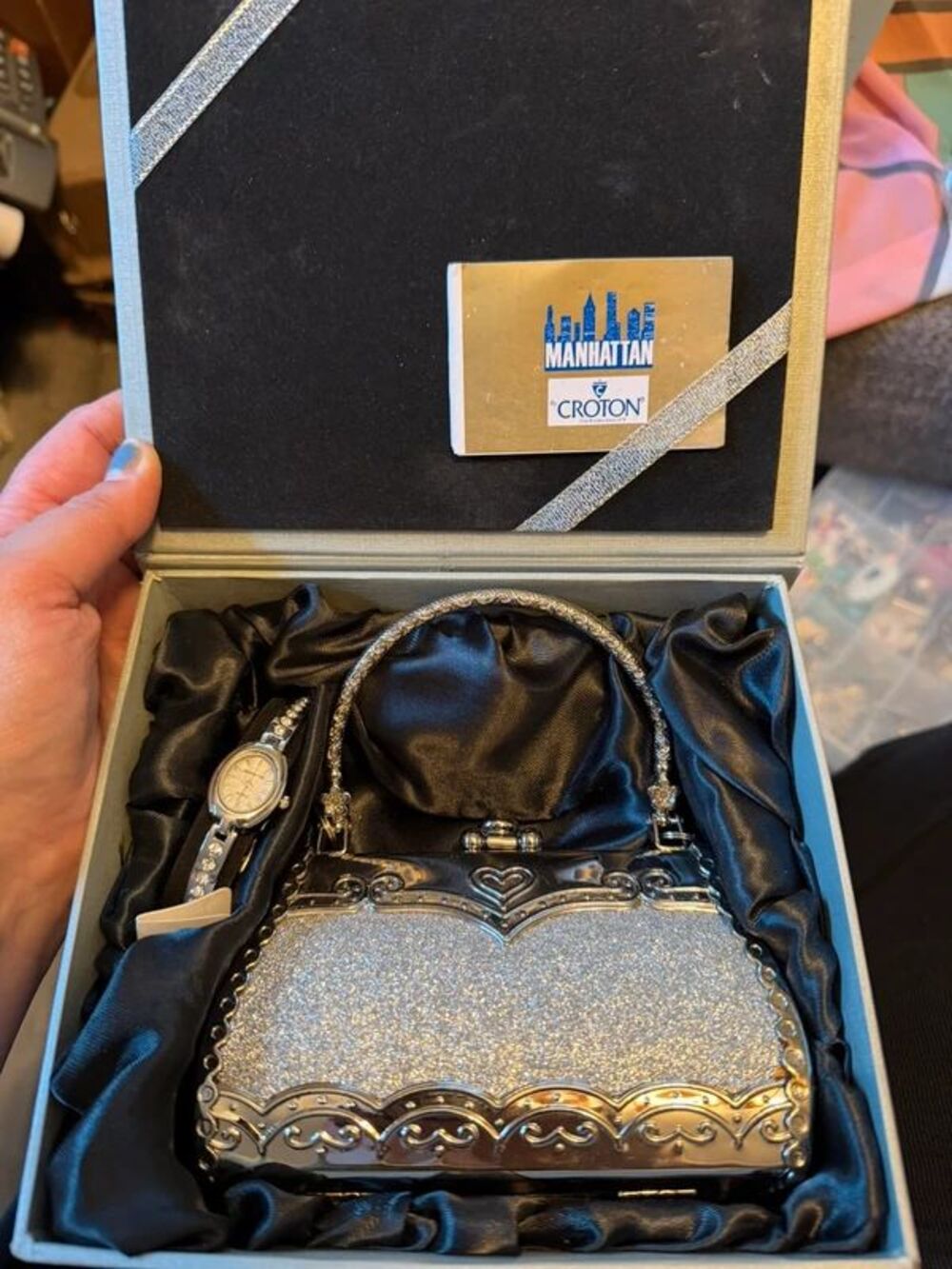 Manhattan By Croton Quartz Watch & Glitter Purse Gift Set